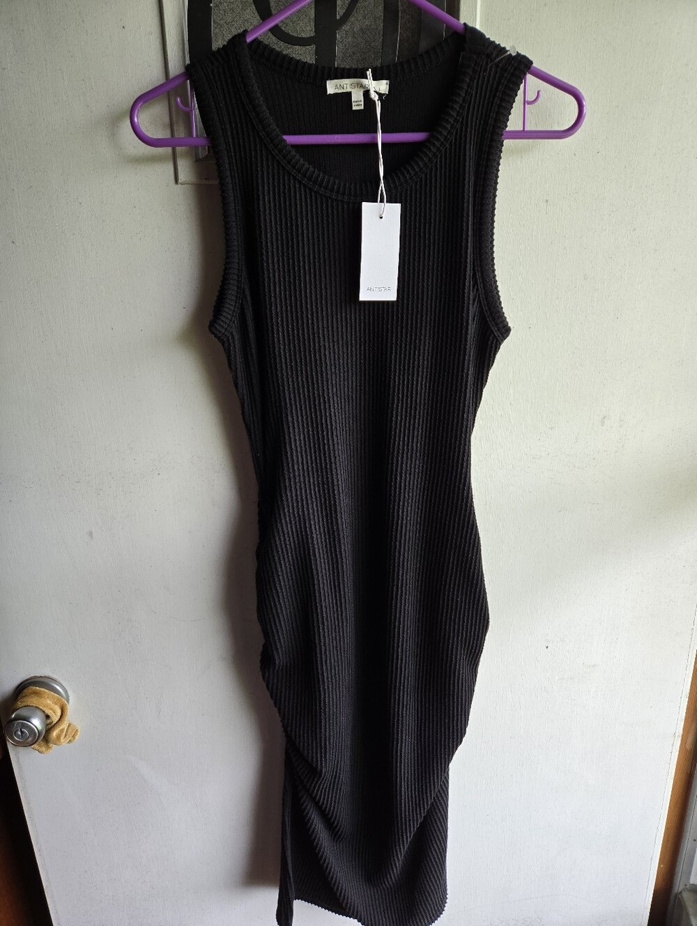 Antistar Sleeveless Black Ribbed Midi Dress NWT